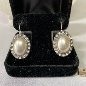 Pearl bead and rhinestone earrings